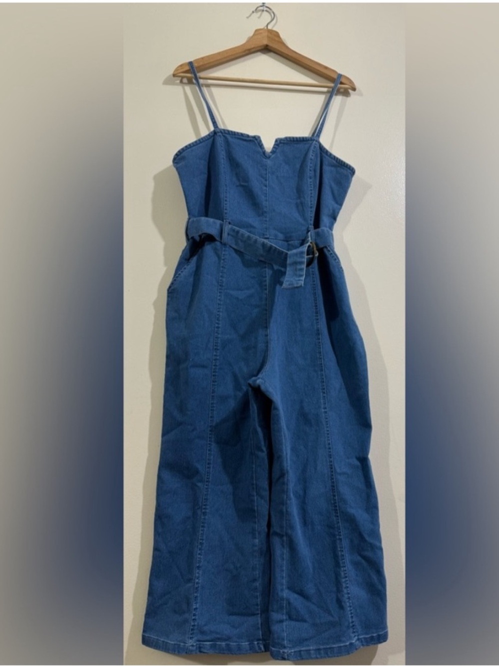 Derek Heart Blue Denim Strap Jumpsuit with Belt